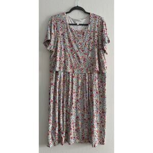 J. Jill Blue Multicolored Ditsy Floral Layered Rayon Spandex Dress Large